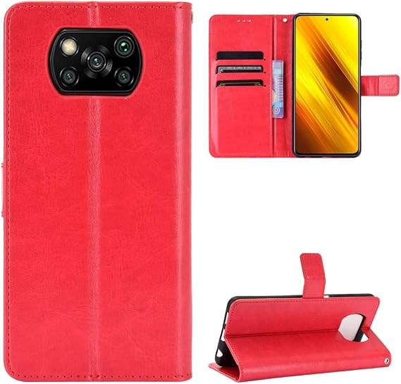 Case for Xiaomi Poco X3 NFC Case Cover,Flip Leather Wallet Cover Case for Xiaomi Poco X3 MZB07Z2IN / Poco X3 NFC M2007J20CG / Poco X3 Pro M2102J20SI M2102J20SG Case Red