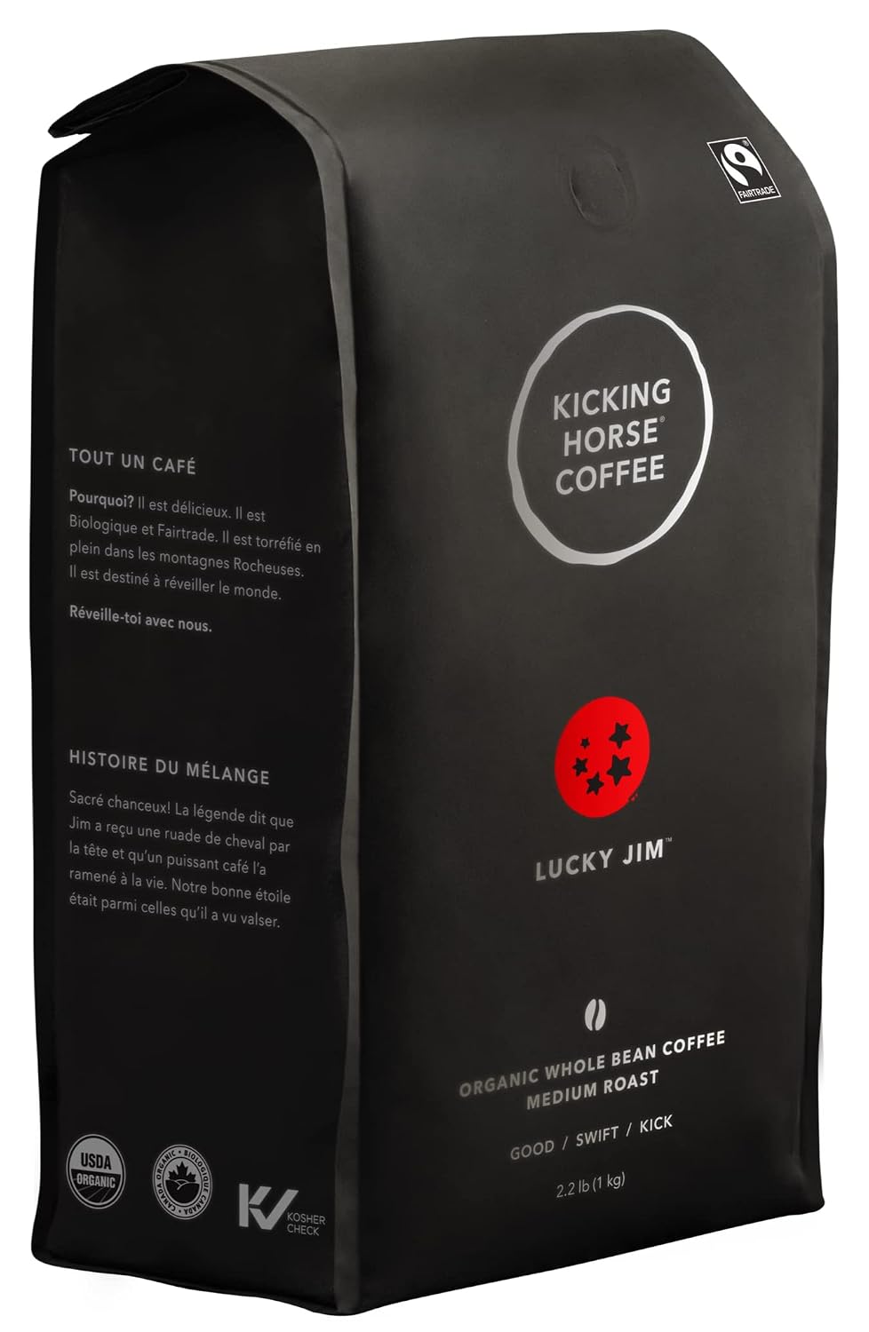 Kicking Horse Coffee Lucky Jim Whole Beans, Medium Roast, Certified Organic Fairtrade, Chocolate, 35 Oz Package may Vary