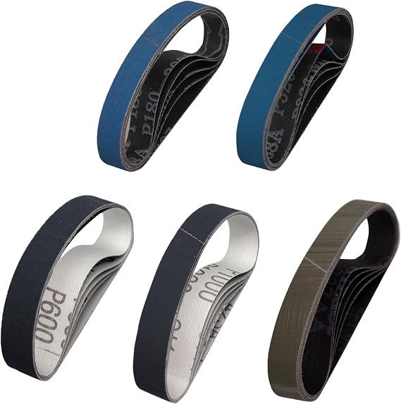 Electric Knife Sharpener 3/4" x 12" Replacement Belt Kit - 5 Each of P180/P320/P600/P1000/P2600 Grits