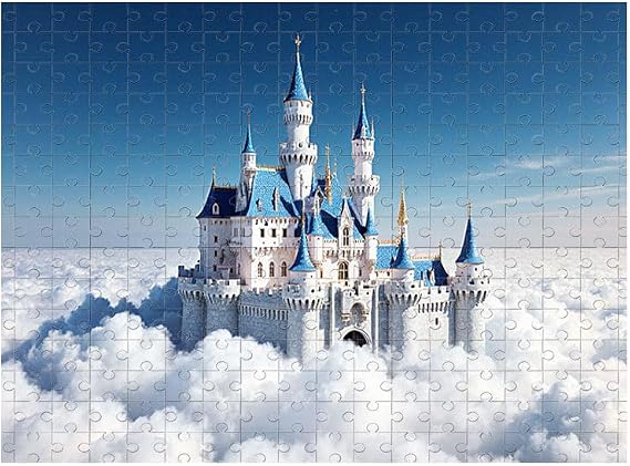 500Pcs Puzzle Jigsaw Puzzle Enchanted Castle Floating Above Clouds Ethereal Whimsical Scene with Blue Roofs Gold Accents Family Leisure Home Decor Gift 14.9 X 20.4 Inch