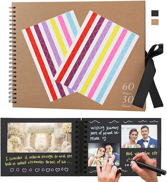 Photo Album Scrapbook - 60 Page 21.5×15cm Brown Kraft Paper DIY Memory Book, Perfect for Writing, Drawing, and Storing Memories (Brown)