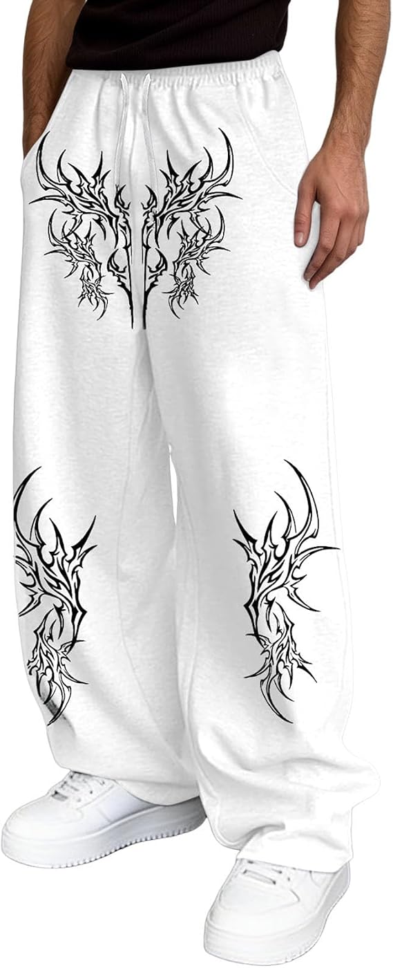 Y2k Baggy Sweatpants Men Gothic Graphic Elastic Waist Wide Leg Track Pants