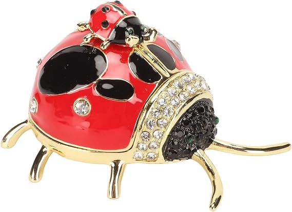 Ladybug Trinket Box, Mini Decorative Jewelry Storage Box with Colored Enamel and Rhinestones, for Rings Earrings Gifts Home Decor