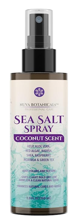 Coconut Sea Salt Hair Texturizing Spray with Castor Oil, Aloe Vera, Red Algae, Kelp, Raspberry, and Green Tea (8.8 Oz)
