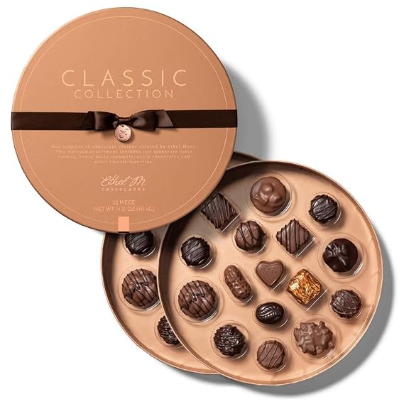 Ethel M Chocolates Premium Classic Collection, 32-Piece Gift Box | Rich, premium chocolate taste, Milk & dark chocolate variety, Small-batch handcrafted, Elegant copper gift box