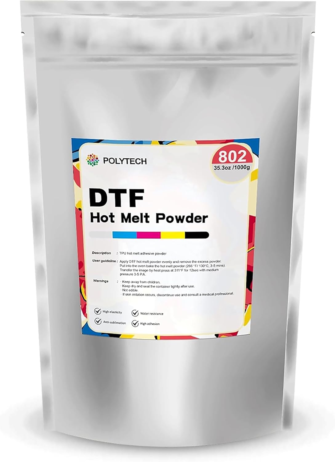 POLYTECH DTF Powder 35.2oz  1000g - White Hot Melt Glue Powder for DTF Transfer Film Printing, For All DTF Printers and DTG Printers