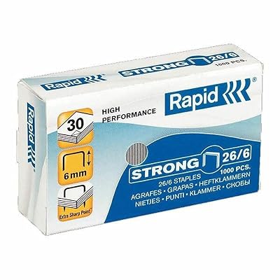 Rapid 266mm Strong Staples, for Stapling up to 20 Sheets, Use with Desktop Staplers, Galvanised Wire, Box of 1000, 24861400