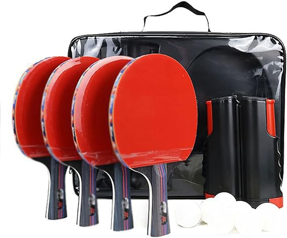 Portable Ping Pong Set 4-Player Kit with Ping Pong Net for Any Table Premium Ping Pong Paddles 3-Star Balls Convenient Storage Black