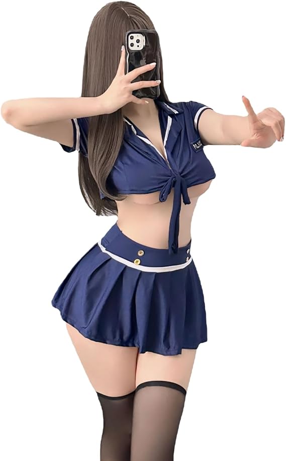GRAYDREAM Sexy Lingerie Nightclub Passionate Temptation Pajamas Stewardess Student Policewoman Uniform Suit (Blue,L)