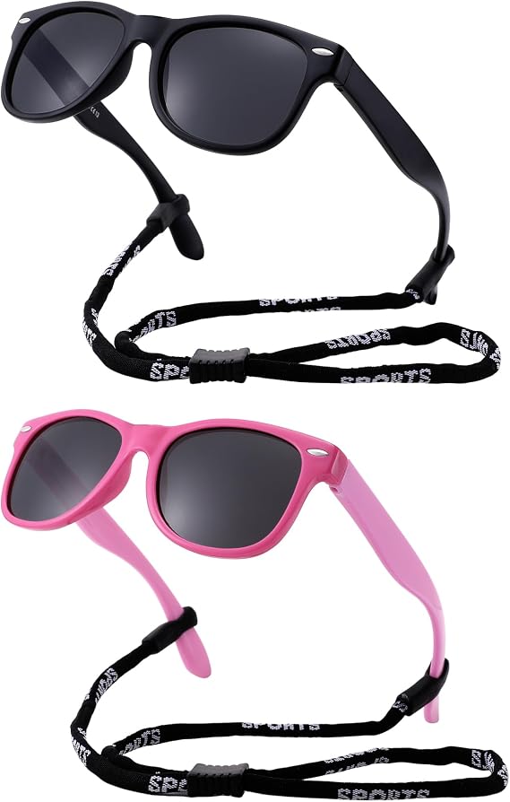 Kids Sunglasses for Girls & Boys 3-12, Polarized Toddler Sunglasses with Strap Flexible Rubber Frame, UV Protection