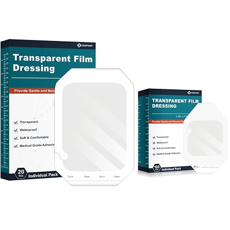 Ceeport Transparent Film Dressing 6'' x 8'', 20 Packs + 2.36" x 2.75", 100 Packs