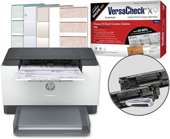 VersaCheck HP LaserJet M209 MXE MICR Check Printer and VersaCheck X9 Platinum 5-User Check Printing Software Bundle