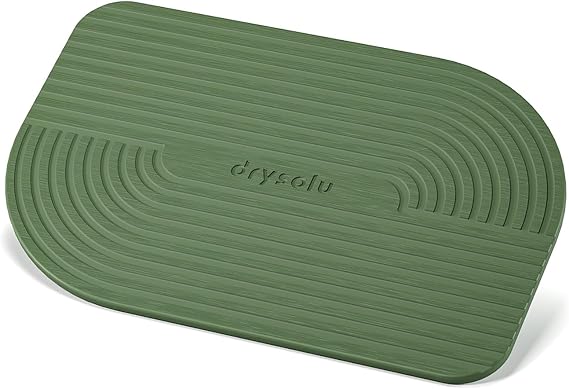 Stone Bath Mat Diatomaceous Earth Bath Mat Stone Shower Mat Fast Water Drying Ultra Absorbent Pad Diatomite Mat,Non-Slip Mat for Bathroom,Kitchen,Pet,15.35x23.62in,Hard,Drak Green,1-Pack