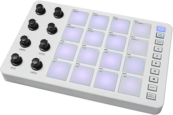 Wireless MIDI Pad Controller with 16 RGB Pads and 8 Knobs | Create beats anywhere with a wireless MIDI pad controller featuring RGB pads, assignable knobs and DAW compatibility.