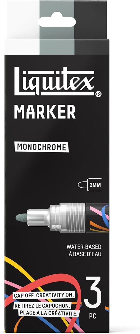 Liquitex Acrylic Paint Markers, Set of 3, Monochrome Colors, 2mm Nibs