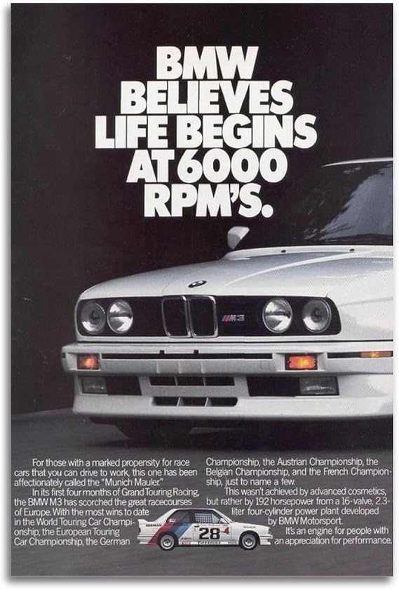 Sport Car Poster for BMW E30 M3 Racing Car38 Poster Decorative Painting Canvas Wall Posters And Art Picture Print Modern Family Bedroom Decor Posters 16x24inch(40x60cm)