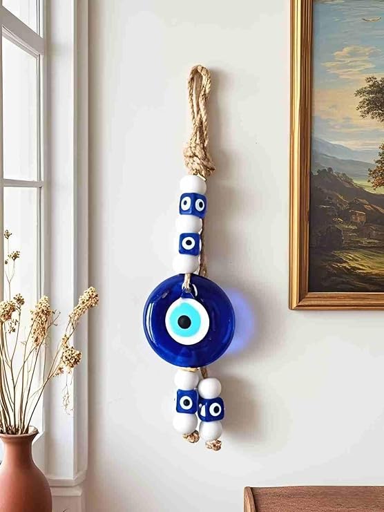 Blue Glass Evil Eye Nazar Amulet Good Luck Charm - Handmade Hanging Ornament for Home, Office, Car Decoration, Garden, Blessing Ornament, Reflects Negative Energy (Large)
