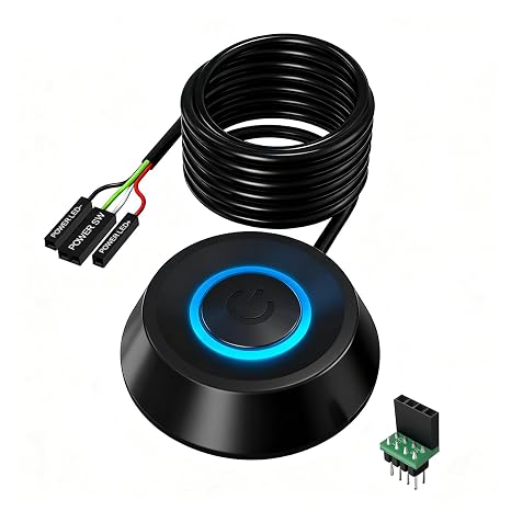 PC Power Button, Remote Desktop Computer Switch Extension ON/Off Switch LED Indicator External Power Button for pc with 5.9FT Cables