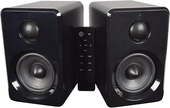 avlink | Powered Bluetooth Bookshelf Monitors With Wireless Remote Control | Black
