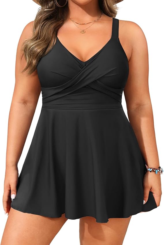 Aqua Eve Plus Size Tummy Control Swimdress, Two piece Tankini with Shorts