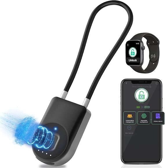 Eseesmart Long Shackle Fingerprint Padlock with APP Control - Waterproof Cabinet, Luggage, Outdoor Lock for Gym Locker, Suitcase, Cabinets, Gate