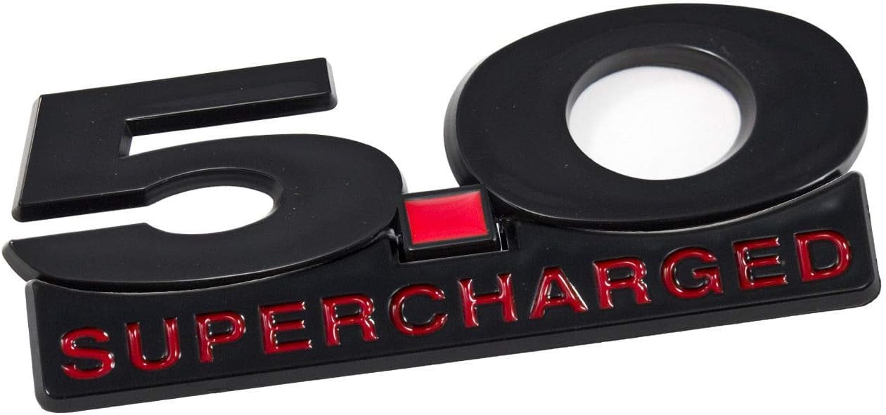 2011-2014 Mustang GT Black and Red 5.0 Supercharged Fender Emblem with Accent Badge