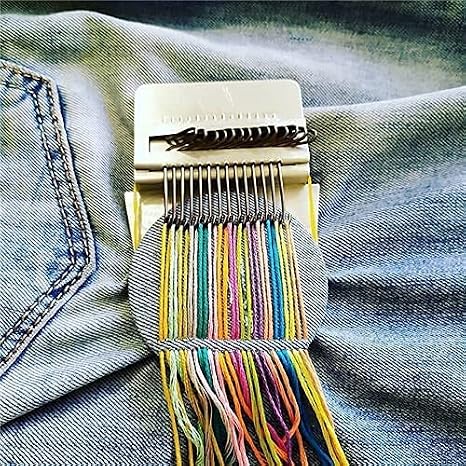 Small Loom Fast Speed Weve Type Weave Tool, Mini Rainbow Weaving Loom Wooden Multi-Craft Creative DIY Weaving Arts, Most Convenient Darning Machine to Repair of Small Holes in Clothes (14 Hooks)