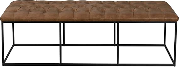 HomePop 58" Large Upholstered Bench - Light Brown PU Leather