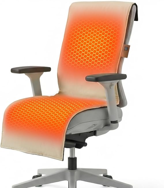 Heated Seat Pad & Cushion, Extra-Long Chair Heating Pad with 10000mAh Battery Pack, Waterproof 3S Fast Heat Seat Warmer for Full Back, Hips & Legs, Ideal for Office Chair, Camping, Fishing & Home