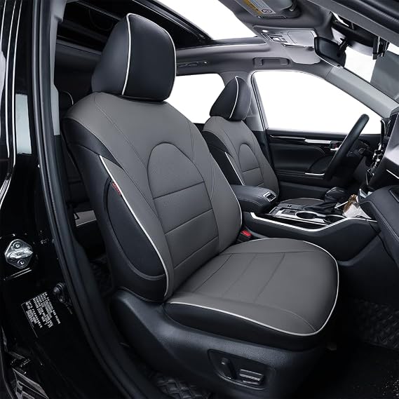 EKR Car Seat Covers for Toyota Camry 2012-2017 (Gas),Full Set | Custom Fit for Toyota Camry L/LE/XLE 2012-2017,Factory-Style Interior Upgrade,Easy-Wipe Protection-Faux Leather(Black/Gray)