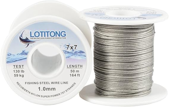 50M 130LB 1.0mm Fishing Steel Wire line 7x7 49 Strands Trace Coating Wire Leader Coating Jigging Wire Lead Fish Jigging Line Fishing Wire Stainless Steel Leader Wire