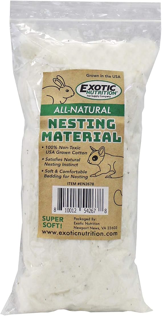 Exotic Nutrition All-Natural Nesting Material (1.5 oz.) - 100% Cotton Eco-Friendly Animal Bedding - for Sugar Gliders, Squirrels, Hamsters, Rabbits, Wild Birds & Wildlife