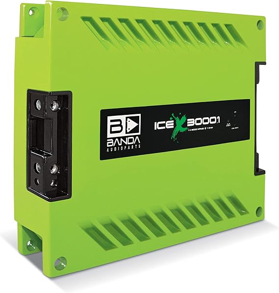 1-Ch.Vehicle Audio Bass Amplifier - 3000WRMS High-Powered Mono Bass Amp w/Subsonic Filter and Low Pass Filter Stable at 1 ohm, LED Indicators, Sound Specialization, Green - Banda ICEX3000.1GREEN