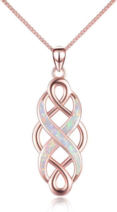 YFN Irish Celtic Knot Created Opal Pendant Necklace Sterling Silver Black Necklaces for Women Men 18"