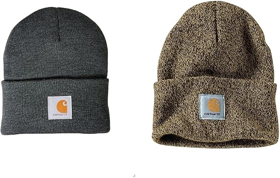 Carhartt Men's Knit Cuffed Beanie, Coal Heather/Dark Brown/Sandstone