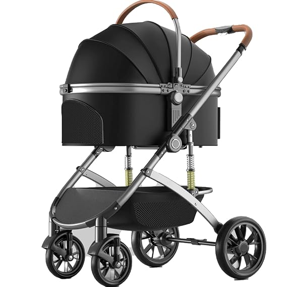 Dog Stroller for Medium Dogs,with Large Storage Basket,Aluminum Alloy Frame(Black)