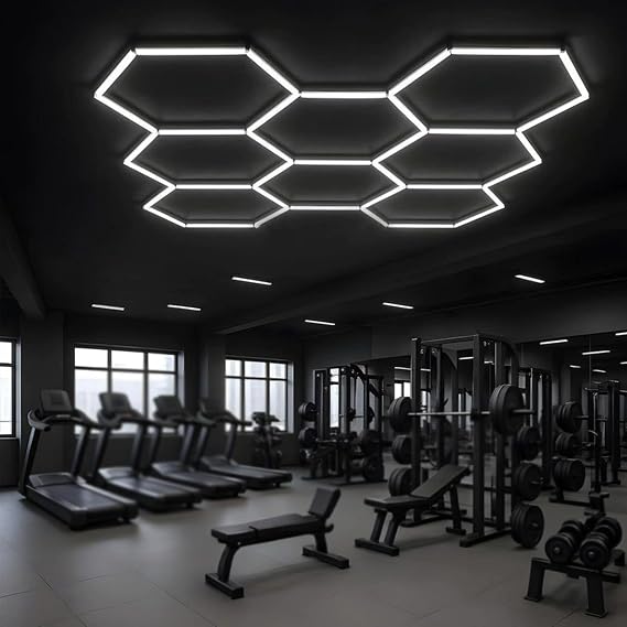 Hexagon LED Lights,245W Honeycomb Shaped LED Garage Light, 6500K Bright Lighting,8-Hexagon Led Garage Light,for Gym & Workshop 245W