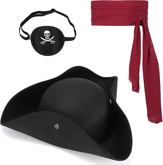 Pirate Hat for Women Men Colonial Tricorn Hat Halloween Pirate Costume Accessories