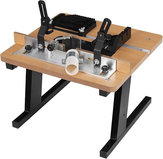 Bench Top Router Table with Stand and Adjustable Fence, with 17 x 16 Laminated MDF Top, 1.57 Dust Collection Pipe Diameter