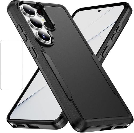 Samsung Galaxy S26 Ultra用スクリーンプロテクター付きケース、スリムフィットバンパーハイブリッドヘビーデューティー耐衝撃頑丈な保護ディフェンダーバックカバー保護フォンケースSamsung S26 Ultra用ブラック