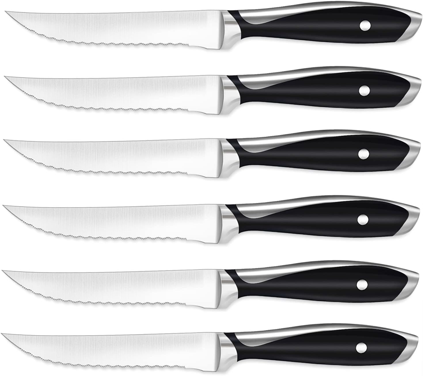 Steak Knife Set, Steak Knives, Steak Knives Set of 6 Kitchen Classics , Serrated Steak Knife with Gift Box, Durable German Stainless Steel Ergonomic Handle Design Mothers Day Gifts