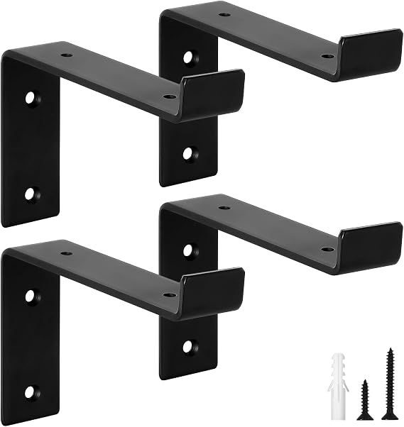 scicent Pack of 4 Shelf Brackets with Lips Shelf Bracket Heavy Duty Metal Shelf Bracket Heavy Duty Angle Wall Mount Angle Shelf 0.5 cm Thick Shelf Brackets Load Capacity 50 kg (Black 15 cm)