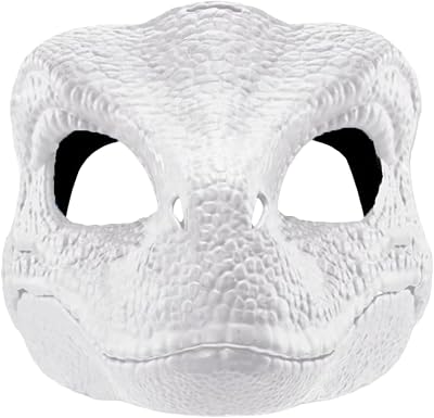 Dino Mask Moving Jaw Open Mouth Hard Plastic Animal Raptor Dinosaur for Mask Costume Party Christmas Halloween White