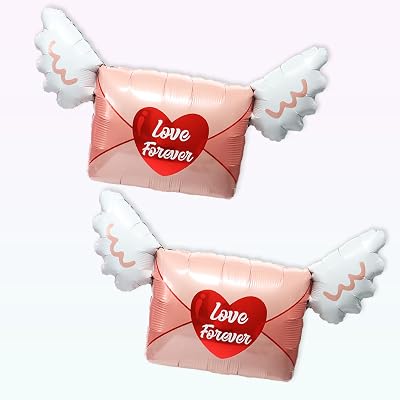 2 Pcs Love Envelope Balloon Heart Helium Balloons Love Forever Pink and White Wings for Valentines Day Propose Confess Party Decoration