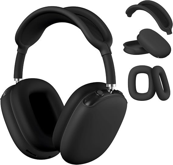 Maxjoy AirPods Max Case, Soft Silicone Ear Cups Cover, Ear Pad Case, Headband Cover, Anti-Scratch Protective Accessories for Apple AirPods Max Headphones, Black