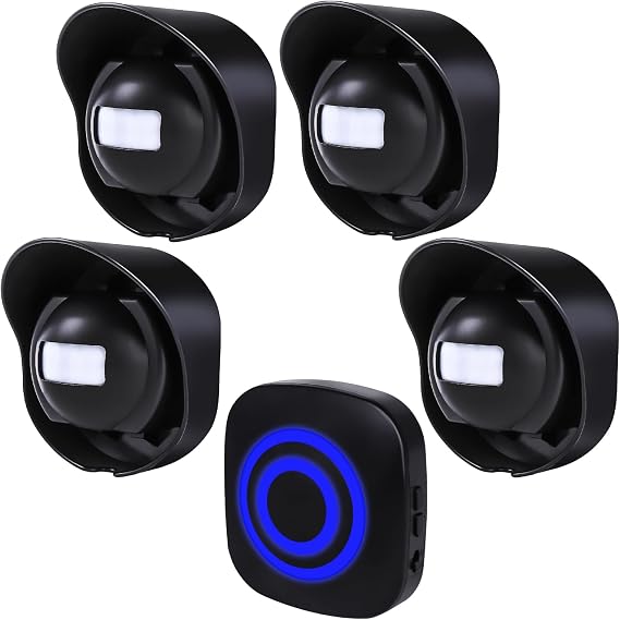 Wireless Driveway Alarm, 328ft Long Range Weatherproof Motion Sensor Alert | Outdoor Motion Detector Protect Outdoor/Indoor Property, 1 Receiver and 4 Waterproof Sensors, 38 Chimes