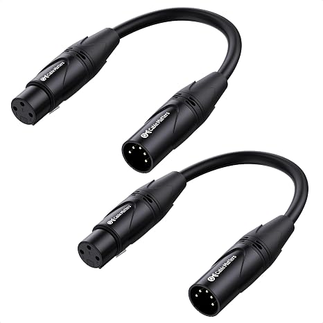 Cable Matters 2-Pack 5 Pin to 3 Pin DMX Lighting Cable, 6 Inches | 5Pin Male to 3Pin Female XLR/DMX Adapter Cable, Black