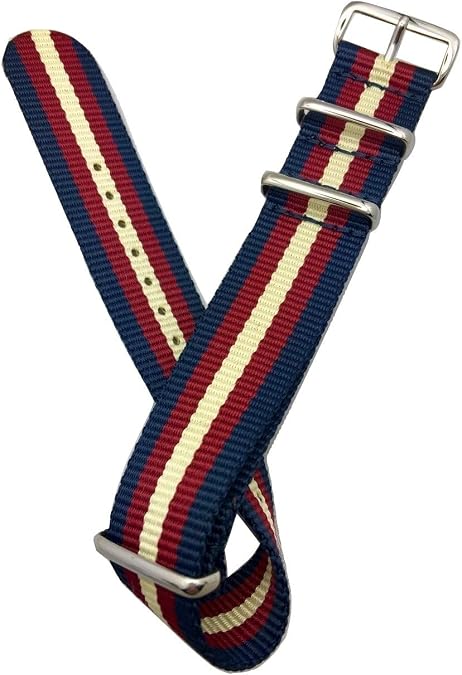22mm Tan/Red/Navy Blue, Nylon Fabric Watchband Replacement Watchstrap | Breathable Material, For Men and Women