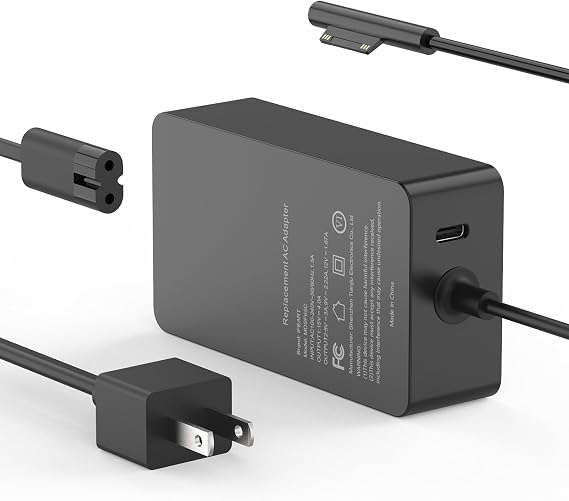 65W Laptop Charger Compatible with Microsoft Surface Pro 11, 10, 9, 8, 7+ | Fast Charging for Surface Pro 7, 6, 5, X, Laptop 7/6/5/4/3/2/1/Studio, Book 3/2/1, Go 4/3/2/1, 10FT