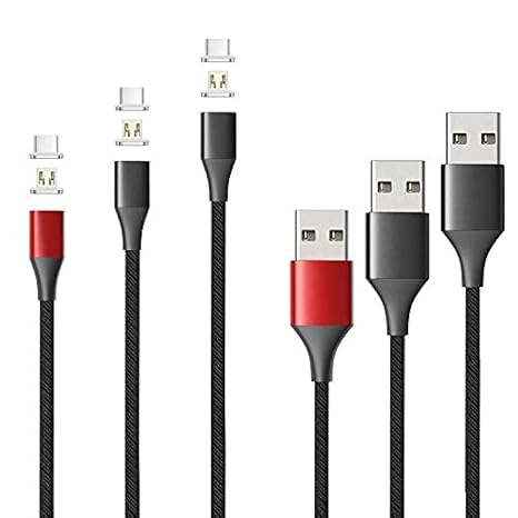 N. NETDOT Magnetic Charging Cable, Gen10 Nylon Braided 2-in-1Magnetic Phone Charger Compatible with USB-C and Micro-USB Devices (3 Pack,1ft/3.3ft/5ft)